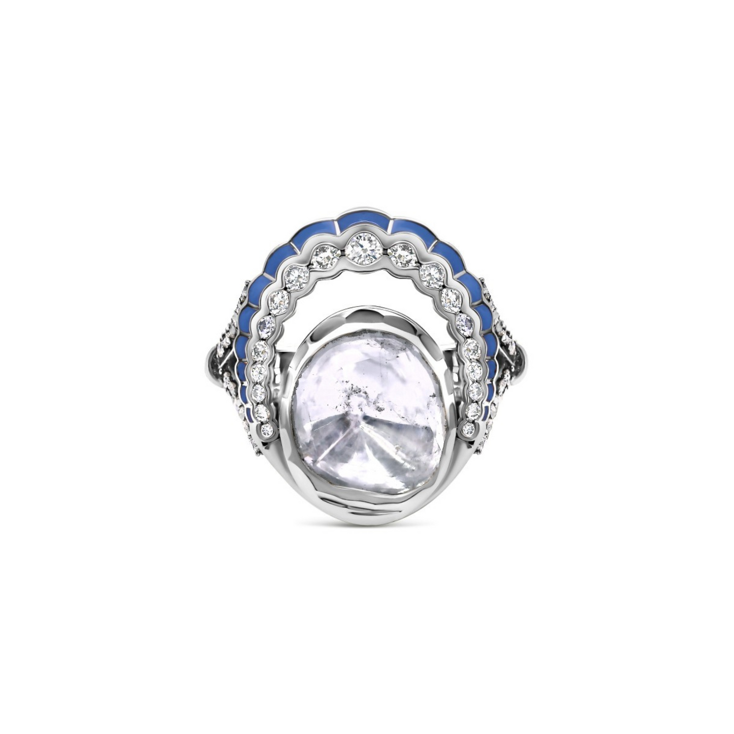 POLKI UNCUT DIAMOND DOUBLE HALO ENAMEL FREE FORM RING