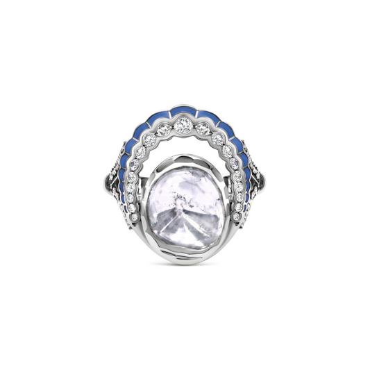 POLKI UNCUT DIAMOND DOUBLE HALO ENAMEL FREE FORM RING